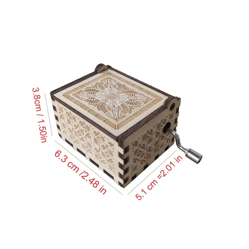 1pc Birthday Music Box Wooden Antique Carved Hand Cranked Classic Theme Music for Christmas Gifts Family Decoration