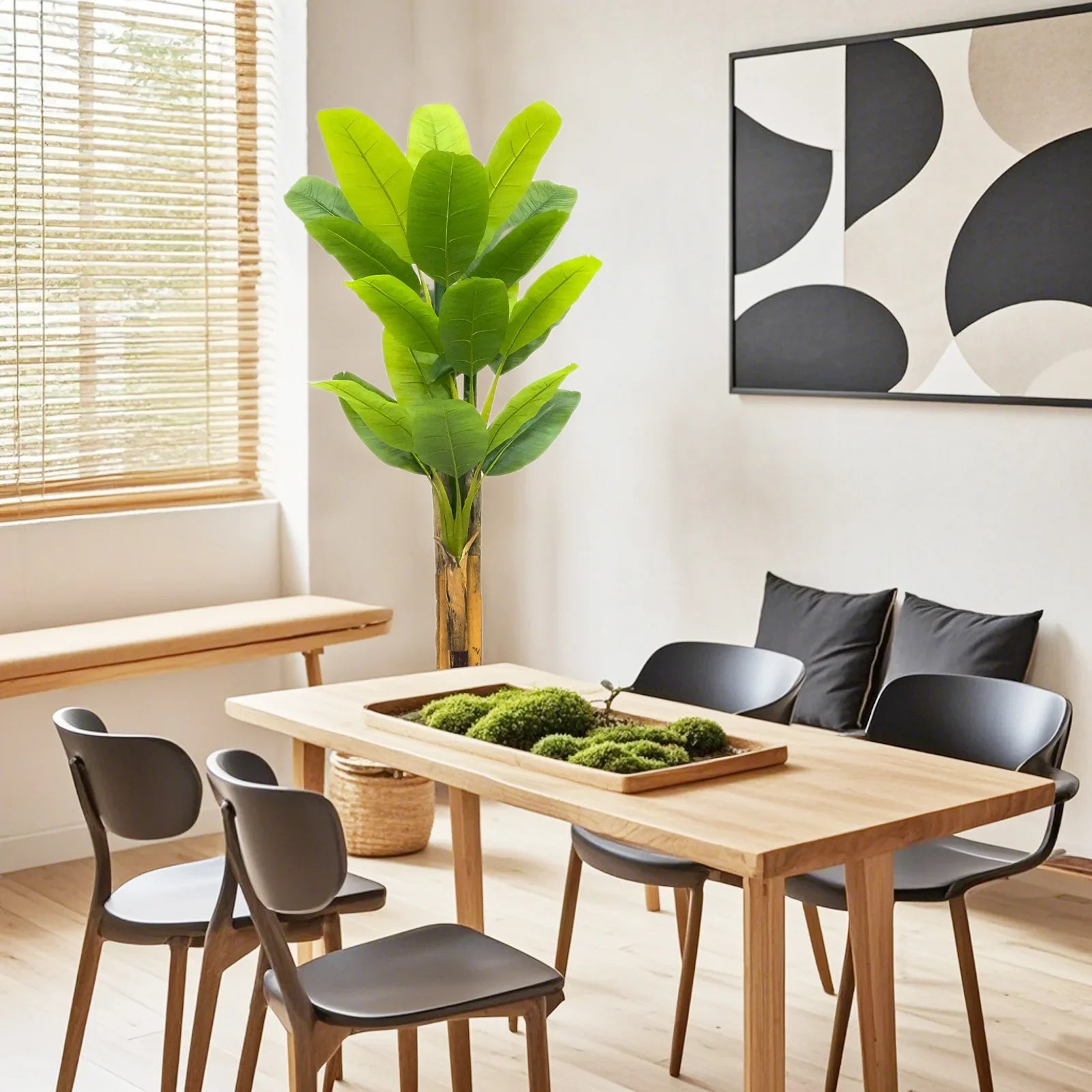 Bird of Paradise Artificial Plants Tree Tropical Faux Banana Silk Tree Fake Banana Leaf Plant with Stalks for Home Office Decor