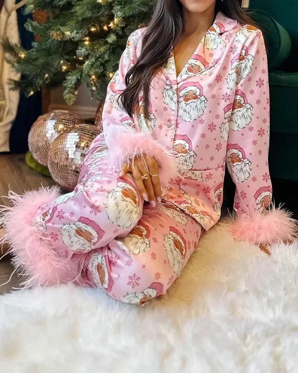 Women's Christmas Tree Plaid Satin Print Pajama Set