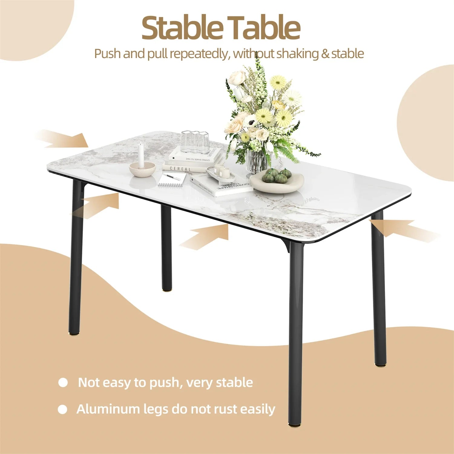 Ink Texture Sintered Stone & Glass Top Kitchen Dining Table No Chairs Rectangle Slate Dinner Table for Restaurant Cafe 1.4/1.6M