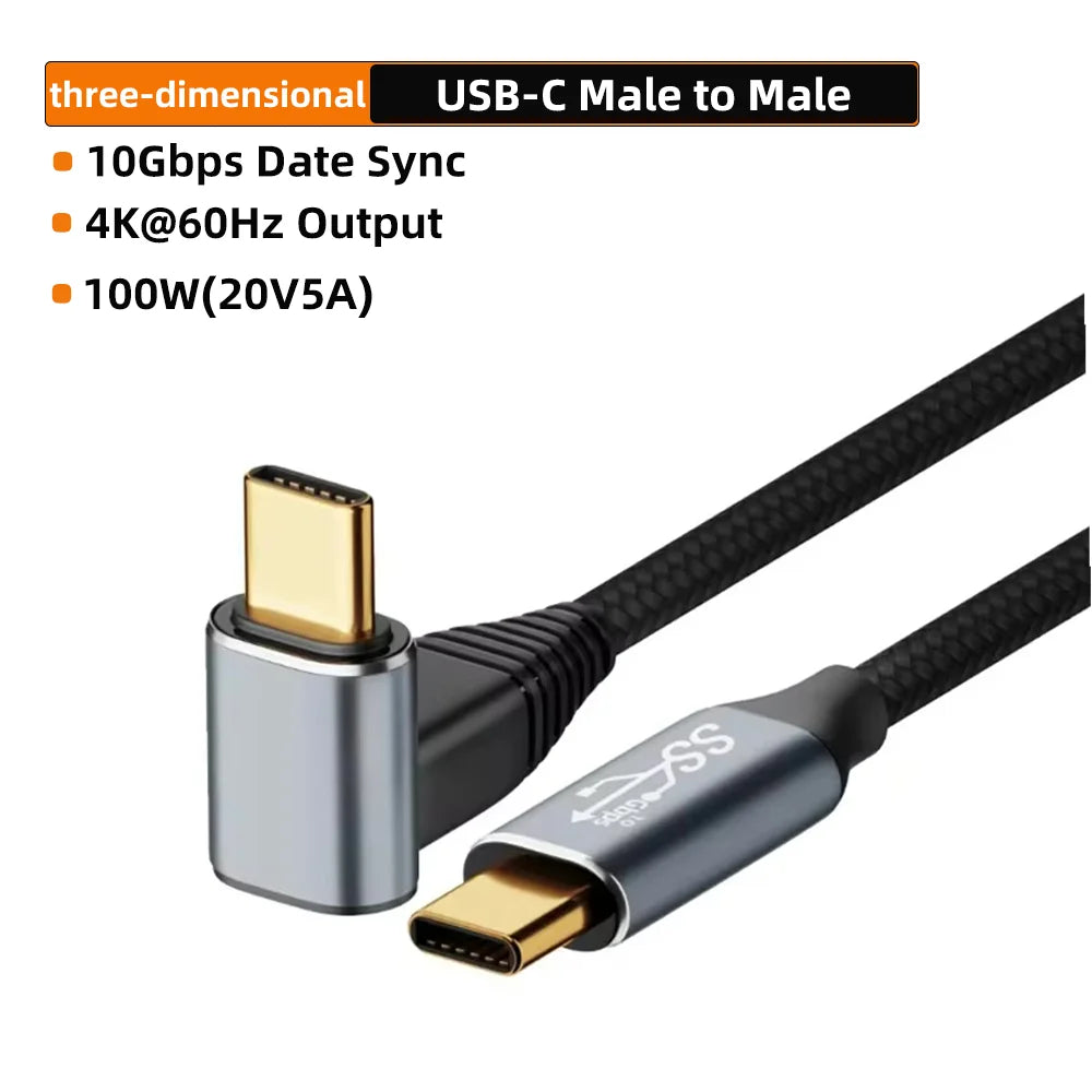 5A Type C Male Female 90 Angle Cable USB C Extension Cable Fast Charging USB Type C 3.1 PD100W Quick Charge With Corner Cables