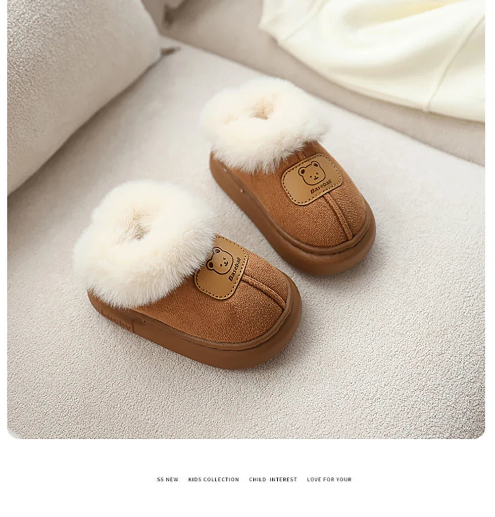 Unisex Cute Winter Boots for Toddlers Faux Fur Thick Warm Velvet Slip-On Baby Snow Footwear 1-3 Years Anti-Slippery PU Leather