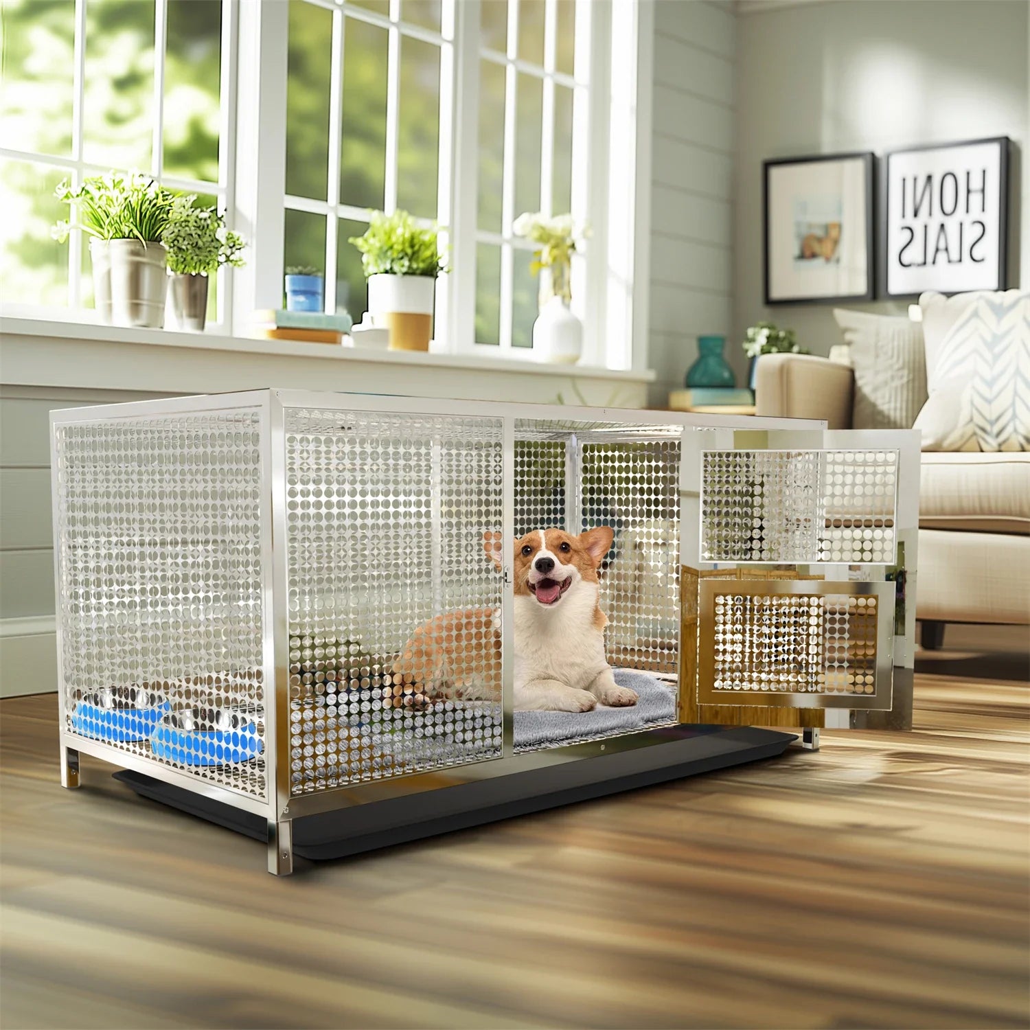 BingoPaw Stainless Steel Chicken Coop for Backyard and Farm Poultry Cage Hen House with Cover and Feeding Door