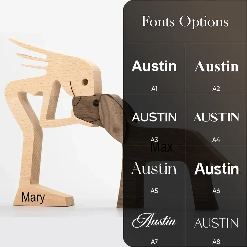 Personalised Wooden Human & Dog Figurine – Custom Handmade Ornament Gift