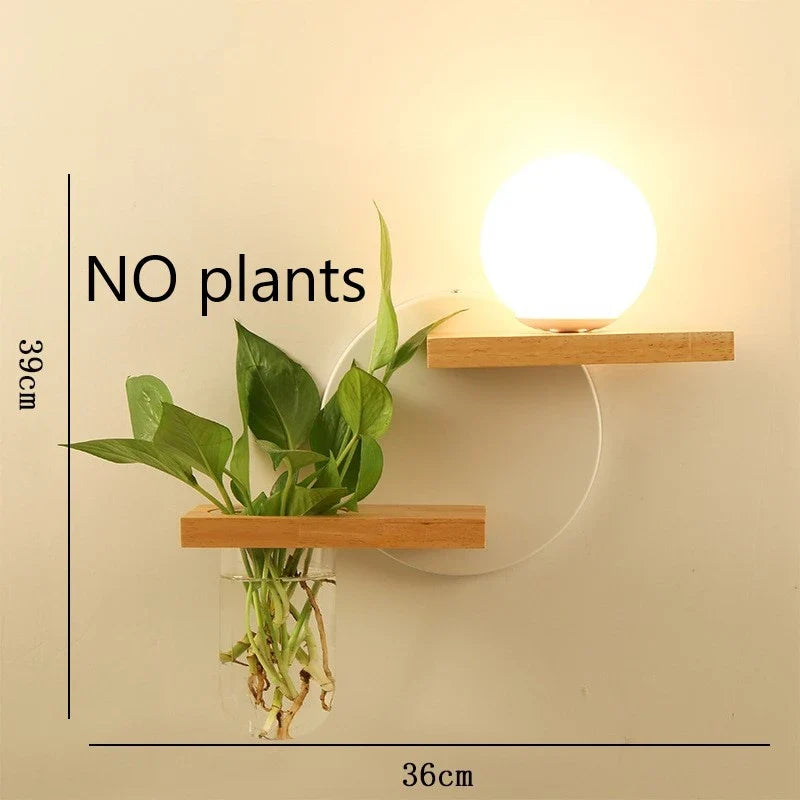 Modern Wooden LED Wall Lamp – Creative Plant & Decor Shelf Light (17 Styles)