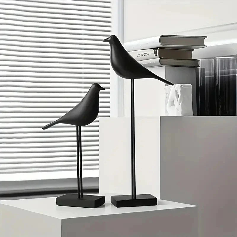 Nordic Resin Bird Statue – Modern Black Decorative Sculpture