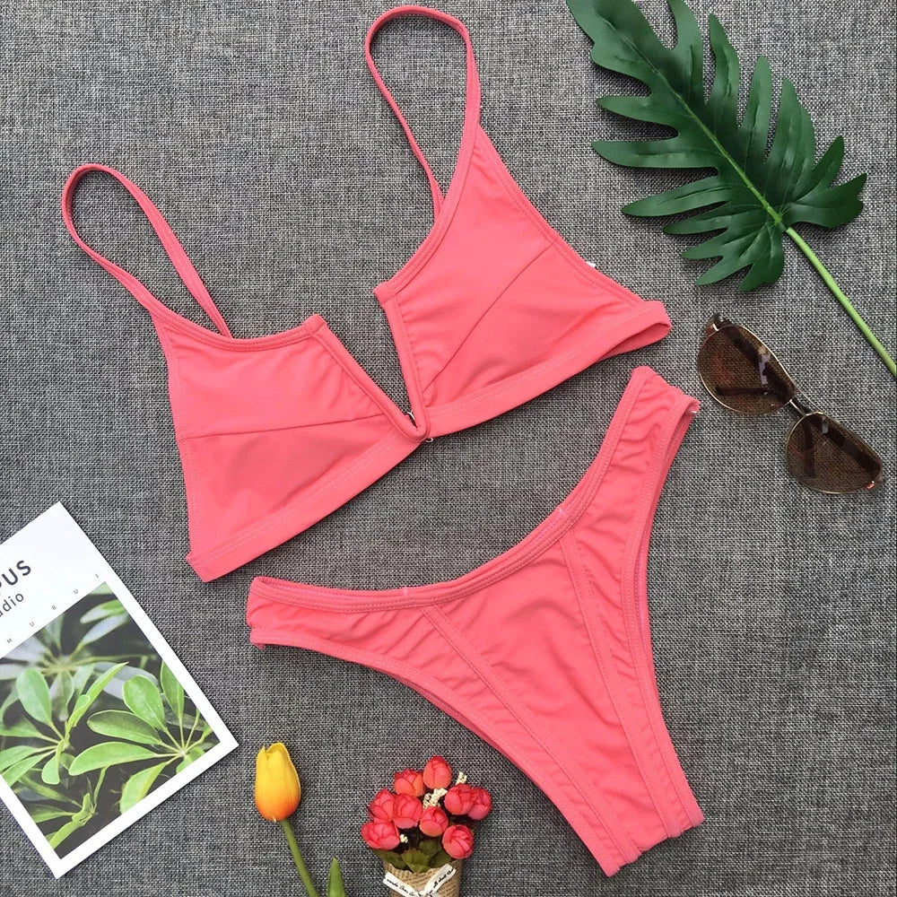 Splicing Denim V Shaped Thong Bikini Women Swimsuit Female Swimwear Two Pieces Bikini Set Bather Push Up Bathing Suit Swim Lady