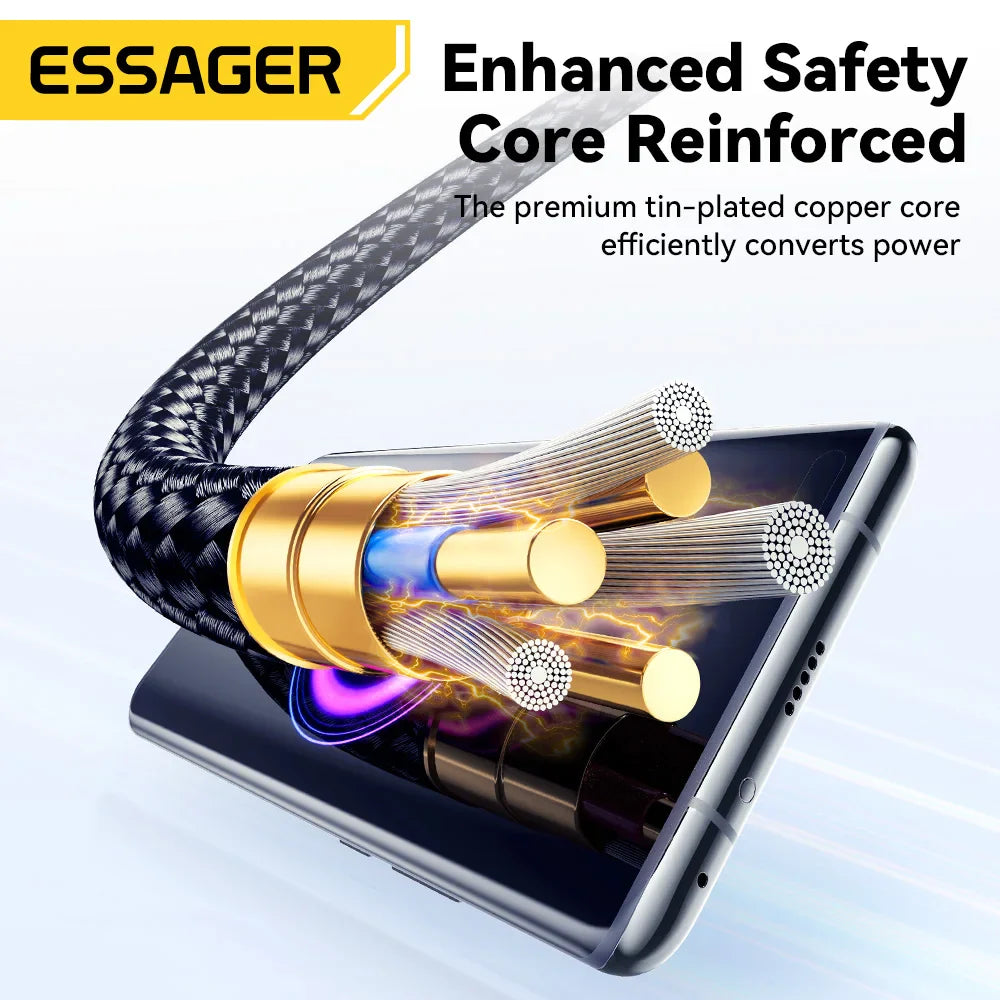 Essager 100W USB Type C Cable 5A PD Fast Charging Wire Cord For Macbook iPad iPhone 16 15Pro Samsung Xiaomi Digital Display Wire