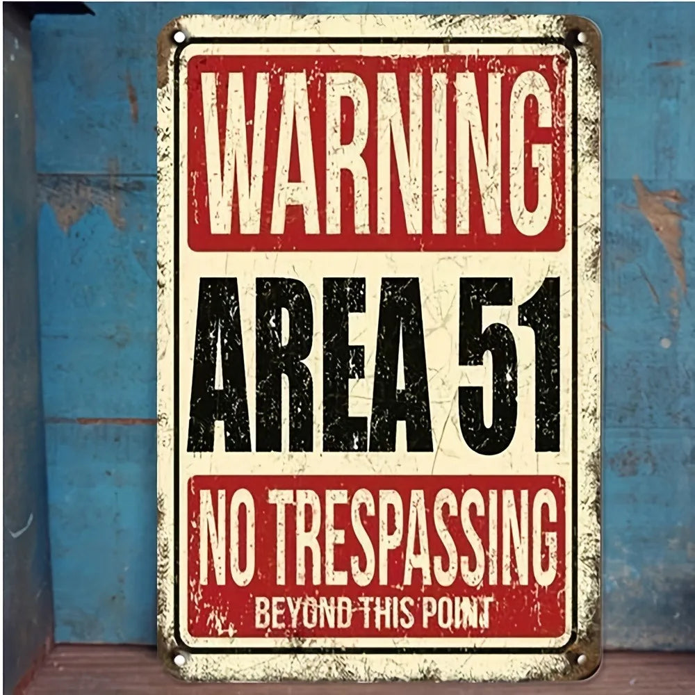 Area 51 No Trespassing Metal Sign, Vintage UFO Wall Decor