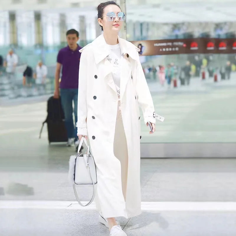 Women's Spring Autumn Fashionable Double-breasted Long Sleeve Coat