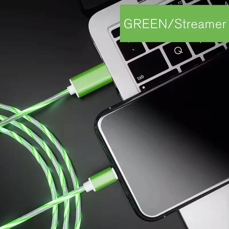 1m 3.28ft Type C Glowing Cable Mobile Phone Charging Cables LED Light Charger For Samsung Xiaomi iPhone Charge Wire Co