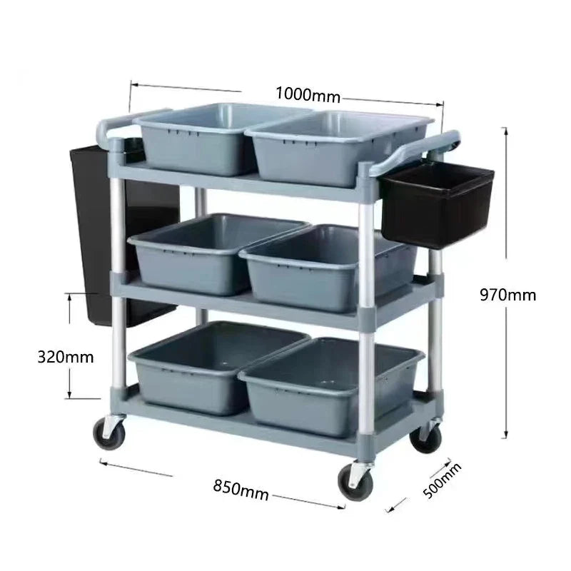 Dining Car Trolley Multi-Functional Plastic Mobile Restaurant Ding Room Commercial Three-Layer Bowl-Receiving Cart Serving Car
