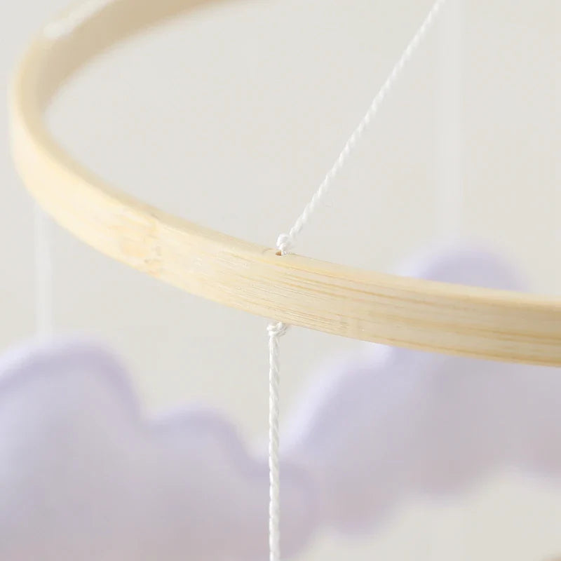 Wooden Crib Mobile Baby Bed Bell Rattle Toy Soft Felt Cartoon Bear Mobile Hanging Newborn Music Box Bed Bell Hanging Bracket Toy