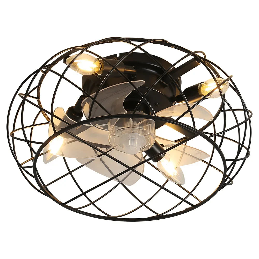 KOMORE Black Cage Ceiling Fan Light with Remote 5 Blades DC Motor for Office, Living Room, Bedroom