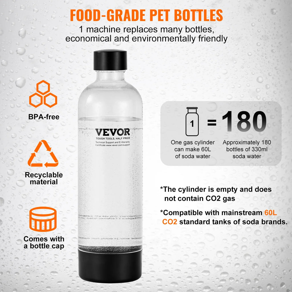 VEVOR Sparkling Water Maker Soda Machine for Home Carbonating Seltzer Water Starter Kit w/ Mainstream Screw-in 60L CO2 Cylinder