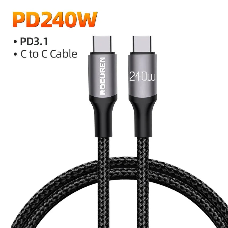 Rocoren 240W USB C To USB Type C Cable PD 3.1 100W Fast Charging Charger Cable For MacBook Pro Laptop Xiaomi USBC Wire Cord 2m