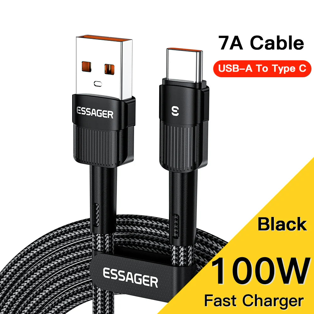 Essager 7A USB Type C Cable 100W For Realme Huawei P30 Pro 66W Fast Charging Wire USB-C Charger Data Cord Samsung Oneplus Poco
