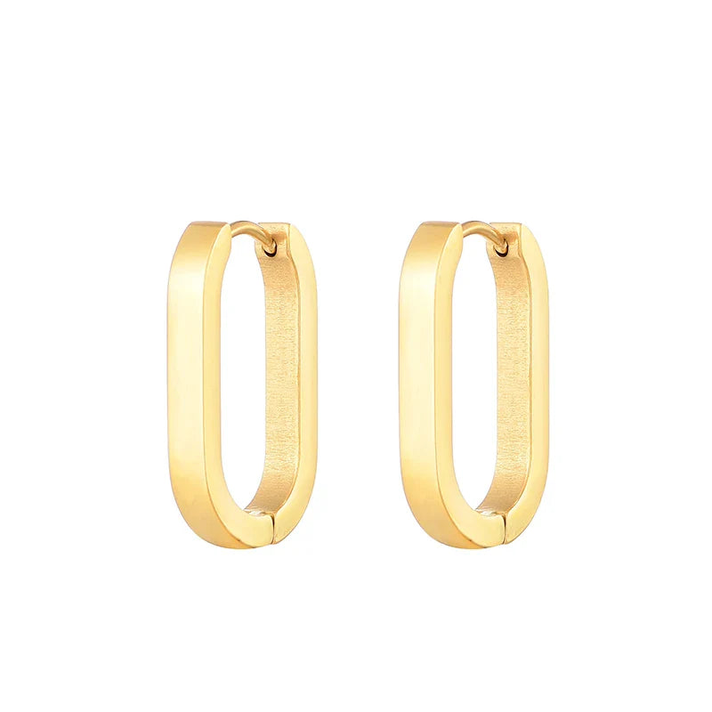 Classic Stainless Steel Hoop Earrings For Women Men Heart Star Oval Rectangle Round Triangle Gold Color Punk Hip Hop Jewelry
