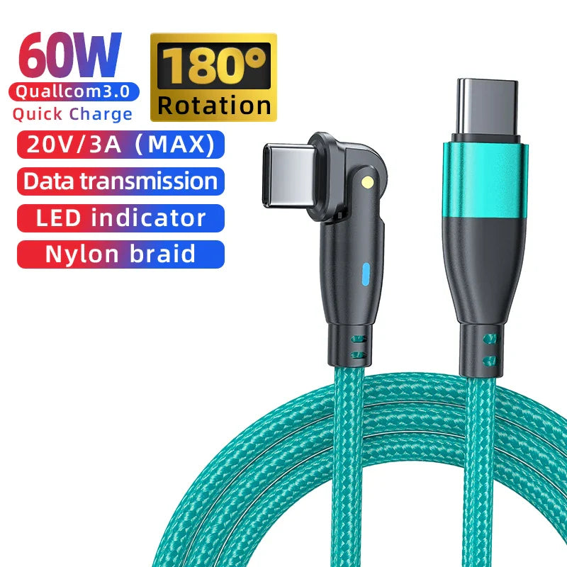 AUFU USB C To Type C Cable PD100W 60W C Type Fast Charging Cable For Samsung Huawei Xiaomi Macbook Laptop Charger Cord Wire 3M