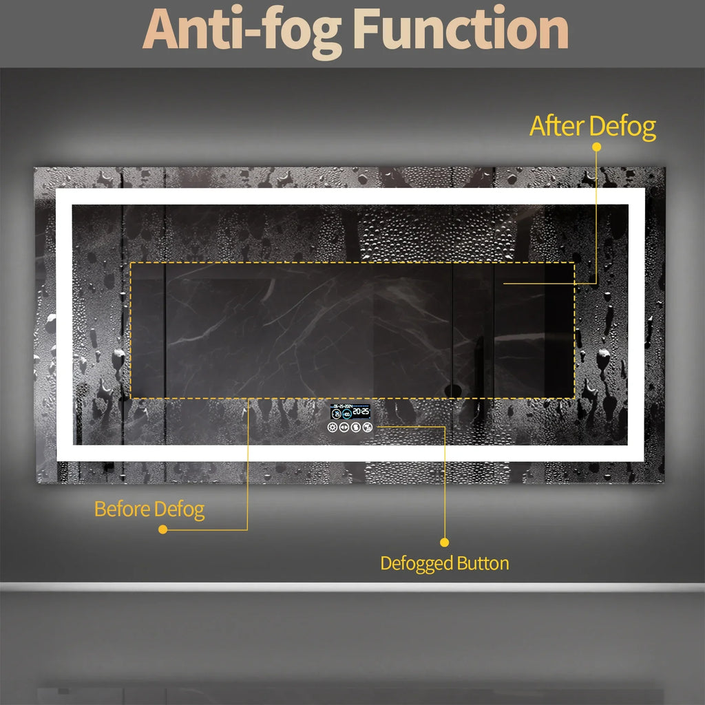 Extra Long Rectangle LED Bathroom Mirror with Bluetooth Speaker Front-lit and Backlight Vanity Mirror Smart Anti-fog