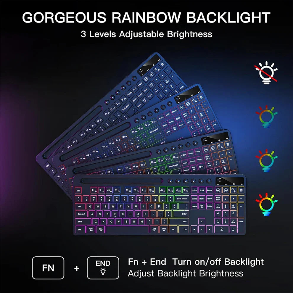 Wireless Keyboard and Mouse Combo with Backlit Full Size Ergonomic Keyboard with Phone Tablet Holder 2.4G Mouse for PC Laptop