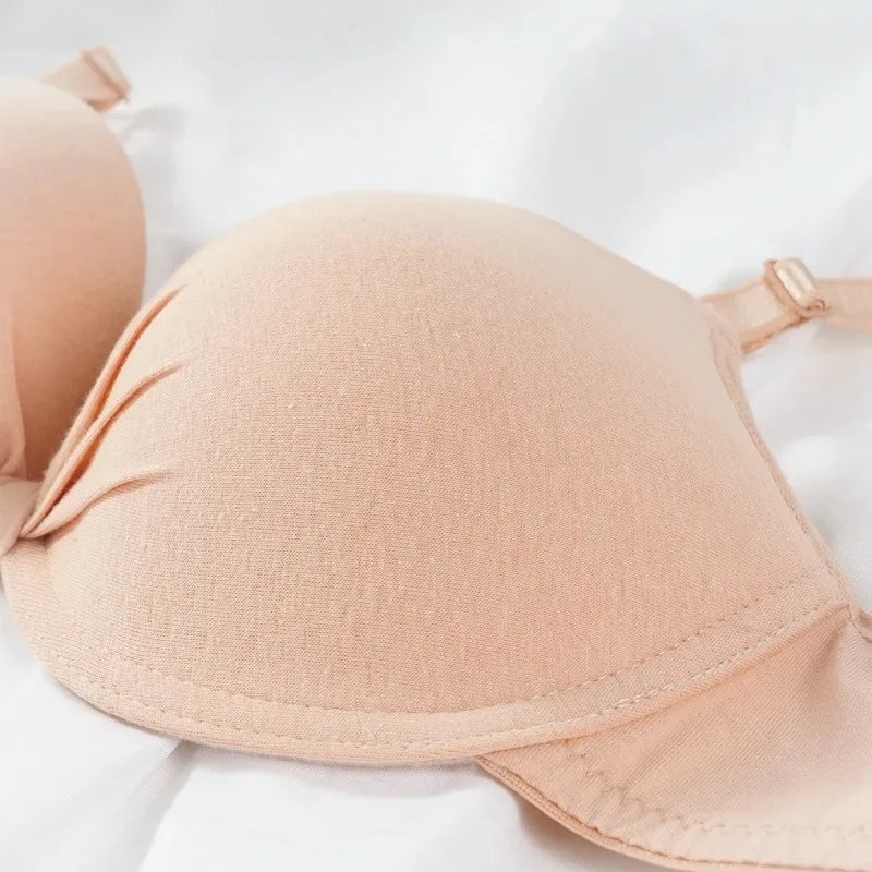 Bras Sexy Women Cotton Gathered Bra Deep V Underwire Ladied Brassiere Push Up Lingerie Solid Bras Backless Intimate Underwear