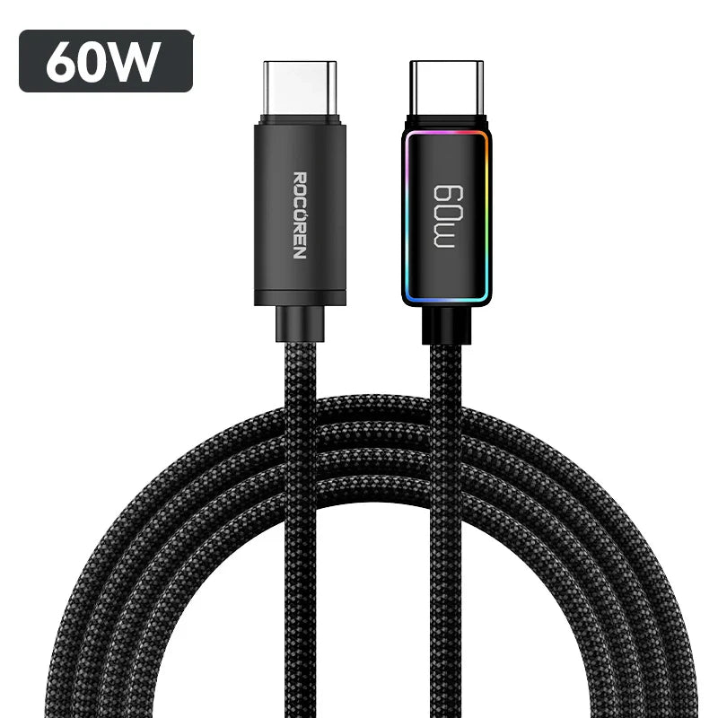 Rocoren 100W USB C to Type C Fast Charging Charger Cable 5A USB-C Cord PD 3.1 High Power Quick Charging For MacBook iPad iPhone
