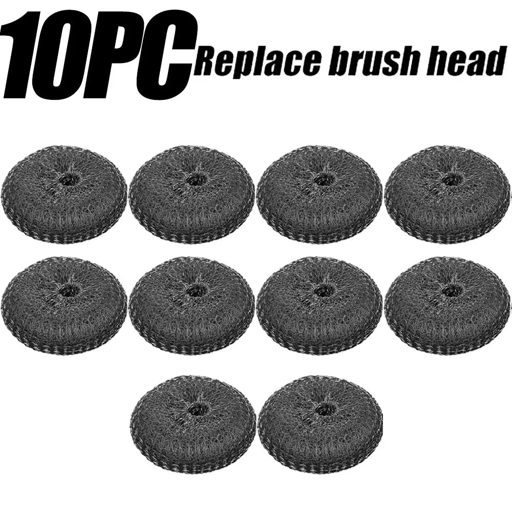 Stainless Steel Wire Brush with Long Handles Kitchen Replacement Steel Wool Wire Ball Dishwashing Brush Sink Countertop Cleaning