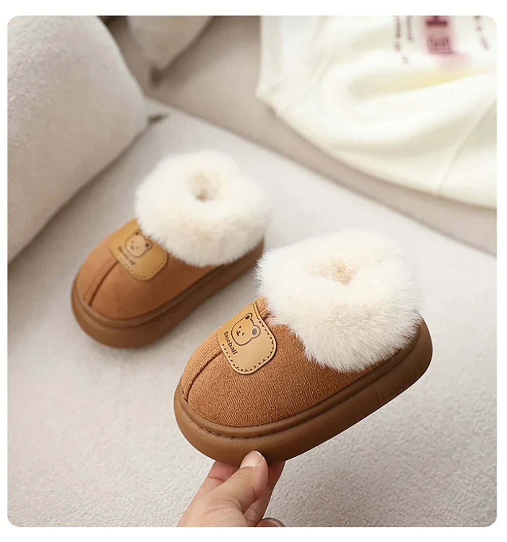 Unisex Cute Winter Boots for Toddlers Faux Fur Thick Warm Velvet Slip-On Baby Snow Footwear 1-3 Years Anti-Slippery PU Leather
