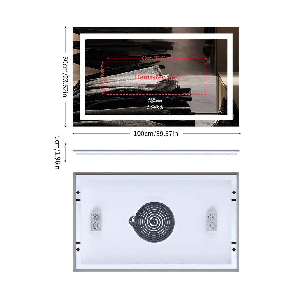 Extra Long Rectangle LED Bathroom Mirror with Bluetooth Speaker Front-lit and Backlight Vanity Mirror Smart Anti-fog