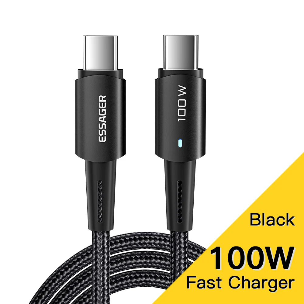 Essager 100W USB Type C To USB C Cable For Xiaomi Huawei P30 P40 Pro 5A Fast Charging Wire Data Cord For Samsung S21 Ultra S20