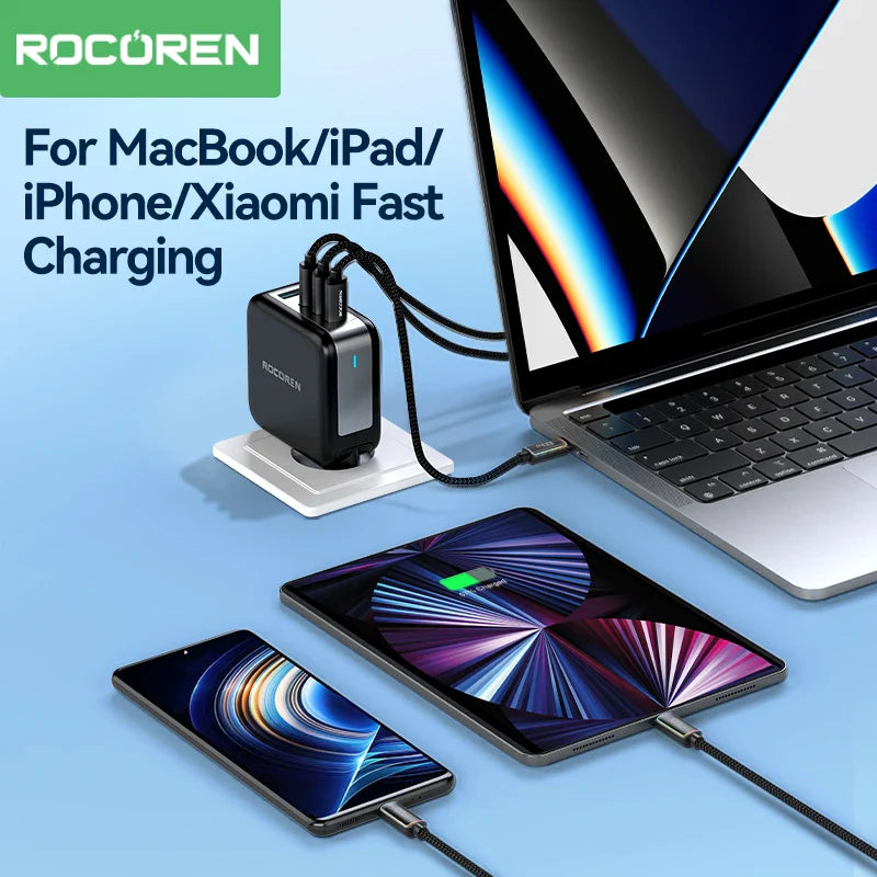 Rocoren 100W USB C to Type C Fast Charging Charger Cable 5A USB-C Cord PD 3.1 High Power Quick Charging For MacBook iPad iPhone