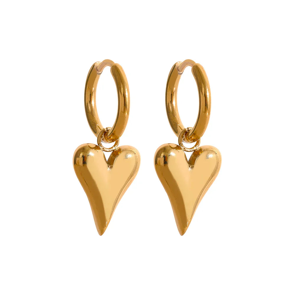 Yhpup Stainless Steel Chic Heart Huggie Hoop Earrings Charm Gold Color Tarnish Free Trendy Fashion Jewelry for Women Bijoux