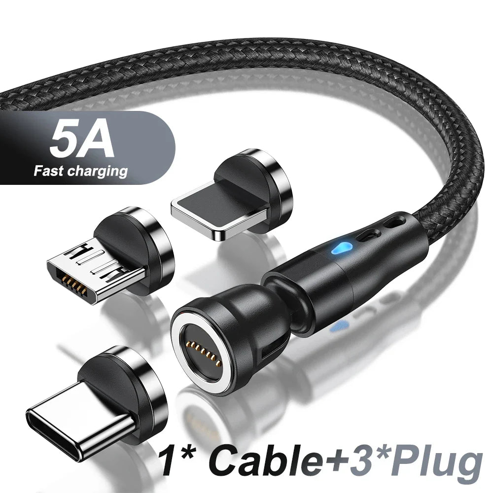 AUFU 5A Magnetic Type C Cable For Samsung S21 Huawei P30 Magnet Fast Charging Charger Wire for iPhone Xiaomi Micro USB Data Cord