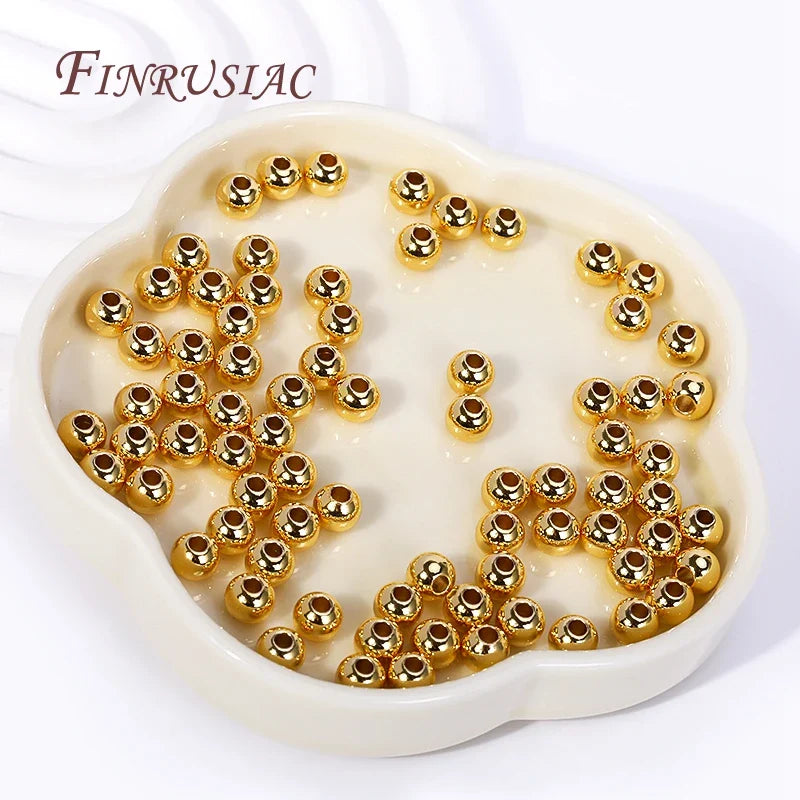 18K Gold Plated Separators For Bead,Spacers Beads For Jewelry Making,Brass Metal Round Beads,DIY Bracelets/Necklace Accessories