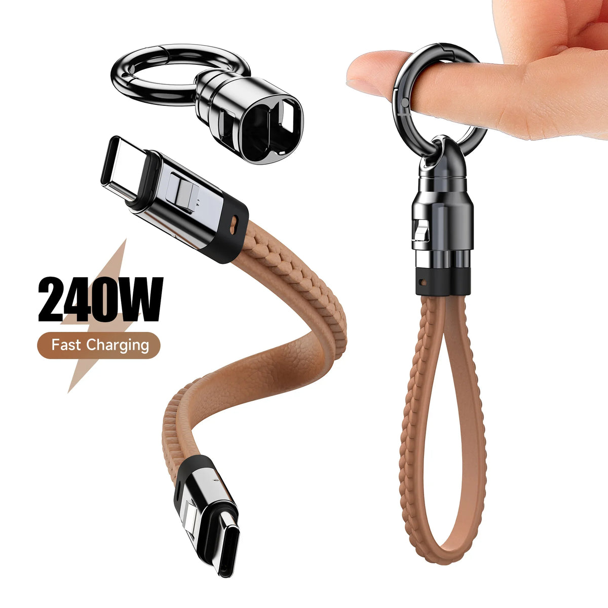 Portable Keychain USB C Charger Cable Short 240W 5A Fast Charging Cord  Type C Short Charging Cable for Phone MacBook Android