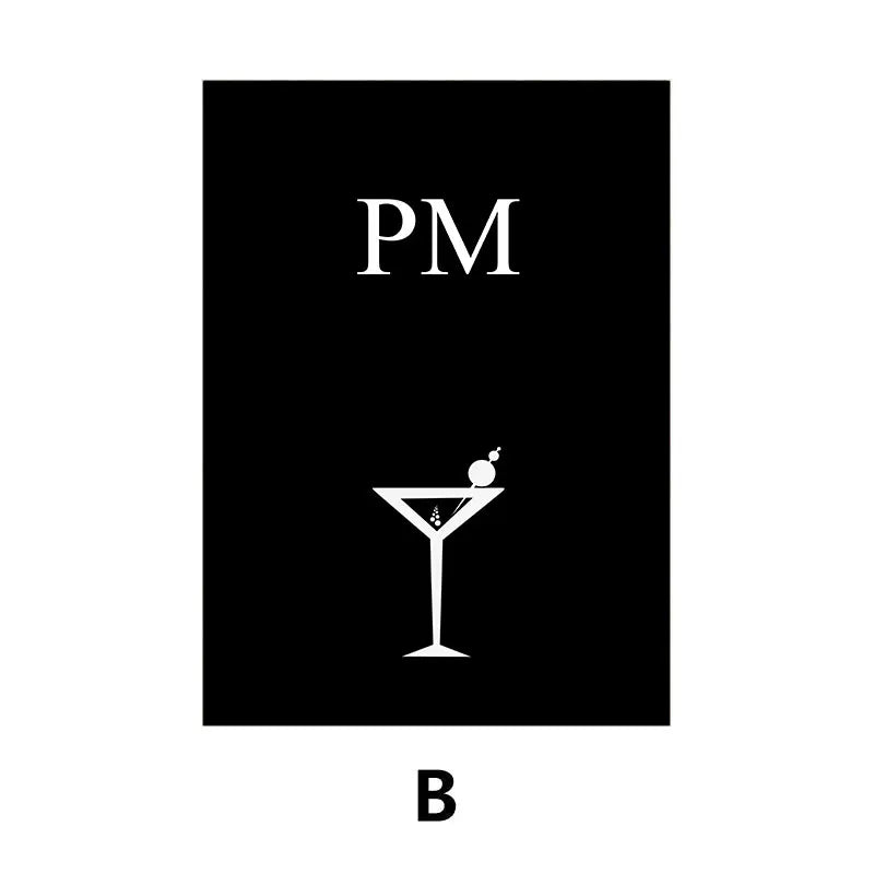 AM PM Poster Set – Modern Black and White Coffee & Cocktail Wall Art for Kitchen or Home Bar