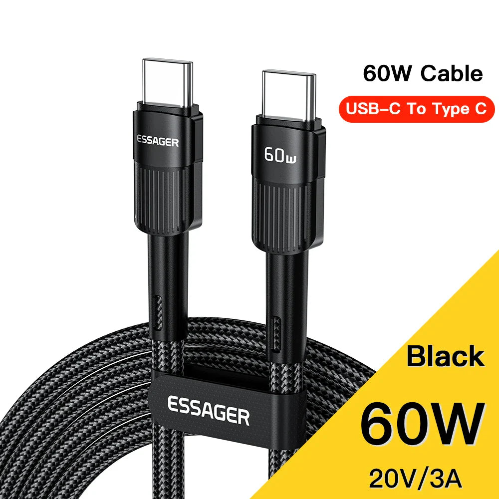 Essager 7A USB Type C Cable 100W For Realme Huawei P30 Pro 66W Fast Charging Wire USB-C Charger Data Cord Samsung Oneplus Poco