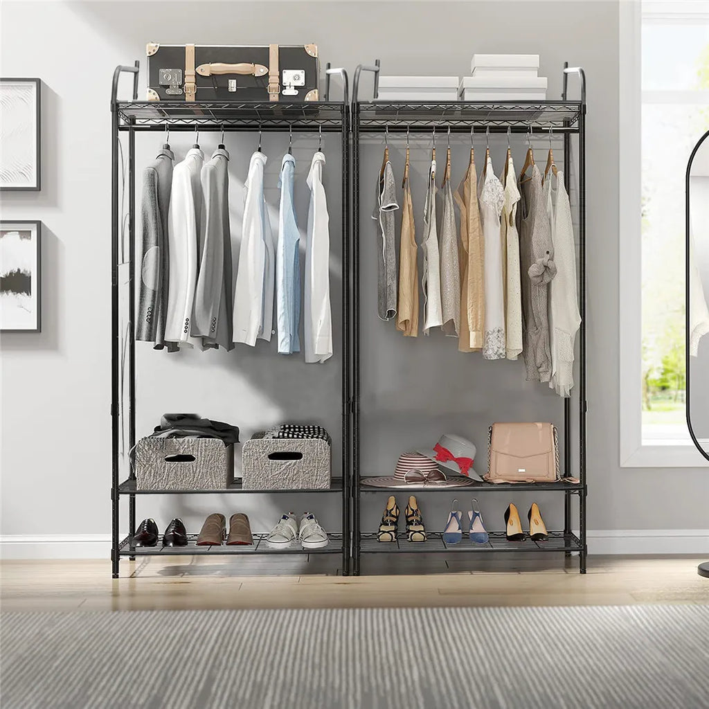 Heavy Duty Clothes Rack, Coat Stand Hanger, Garment Organizer Closet, Metal Storage Shelves, Strong Load 110lbs