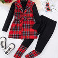 Winter Girls Three Piece Set Cute Warm Plaid Printed Jacket Long Sleeved Pants Princess Style Birthday Party Dress