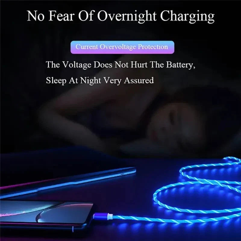 1m 3.28ft Type C Glowing Cable Mobile Phone Charging Cables LED Light Charger For Samsung Xiaomi iPhone Charge Wire Co