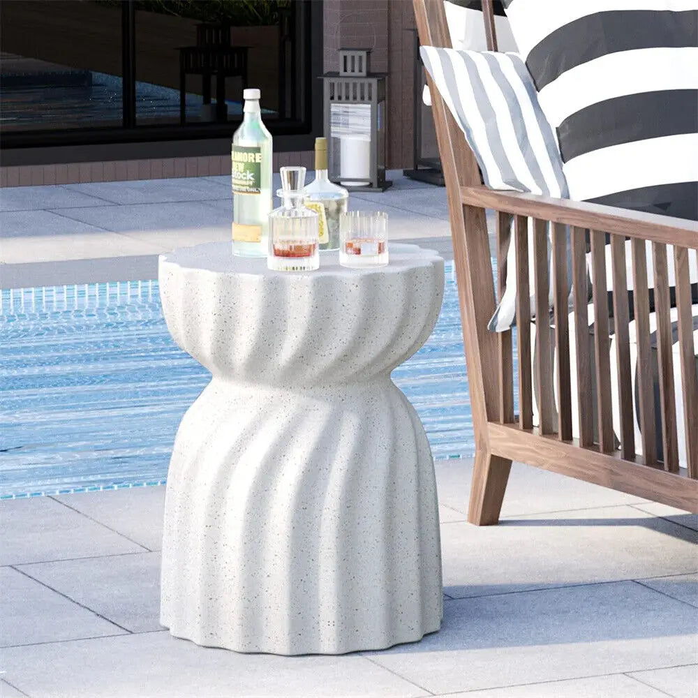 Contemporary Lightweight Concrete Accent Side Table Patio Hourglass Side End Table Garden Stool for Living Room Office
