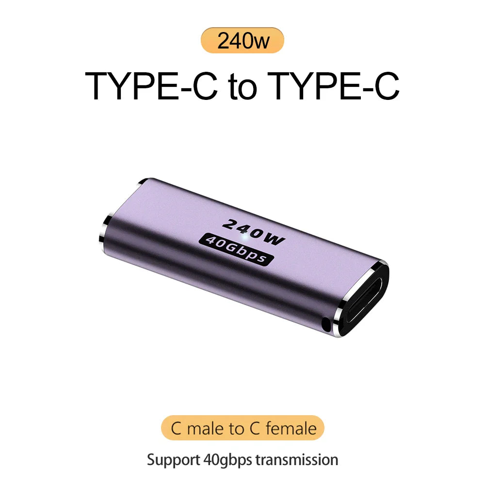 NNBILI 5A Type-C OTG Adapter 240W Fast Charging Data Converter USB4.0 40Gbps Support 8K 60Hz USB C 90/180 Degree Elbow Adapter