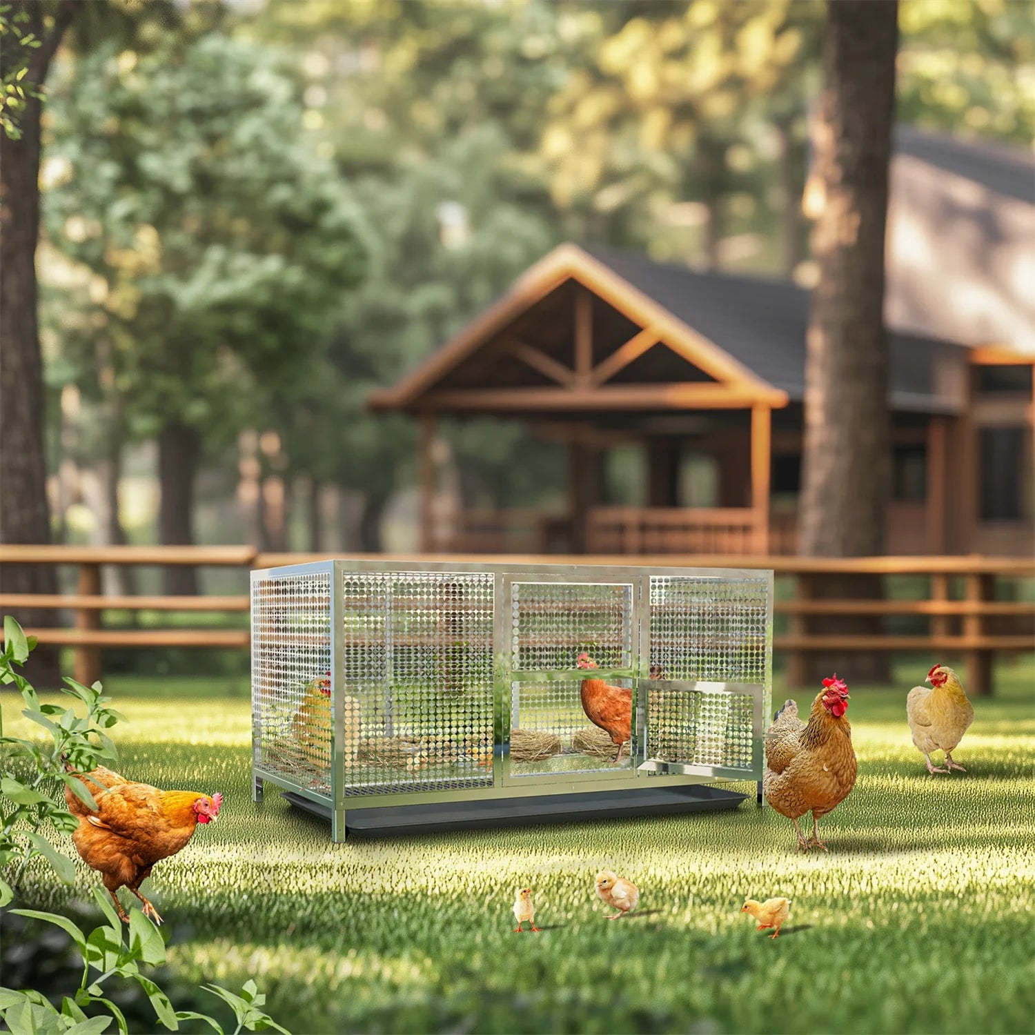 BingoPaw Stainless Steel Chicken Coop for Backyard and Farm Poultry Cage Hen House with Cover and Feeding Door