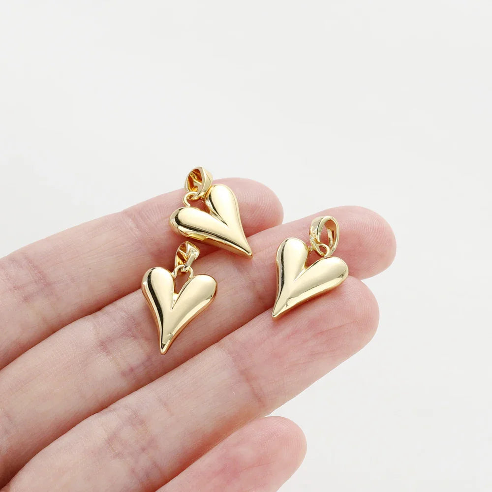 4pcs/lot 14K 18K Gold Plated Heart Charm with Jump Ring Necklace Making Supplies Solid Love Pendant For DIY Jewelry Accessories
