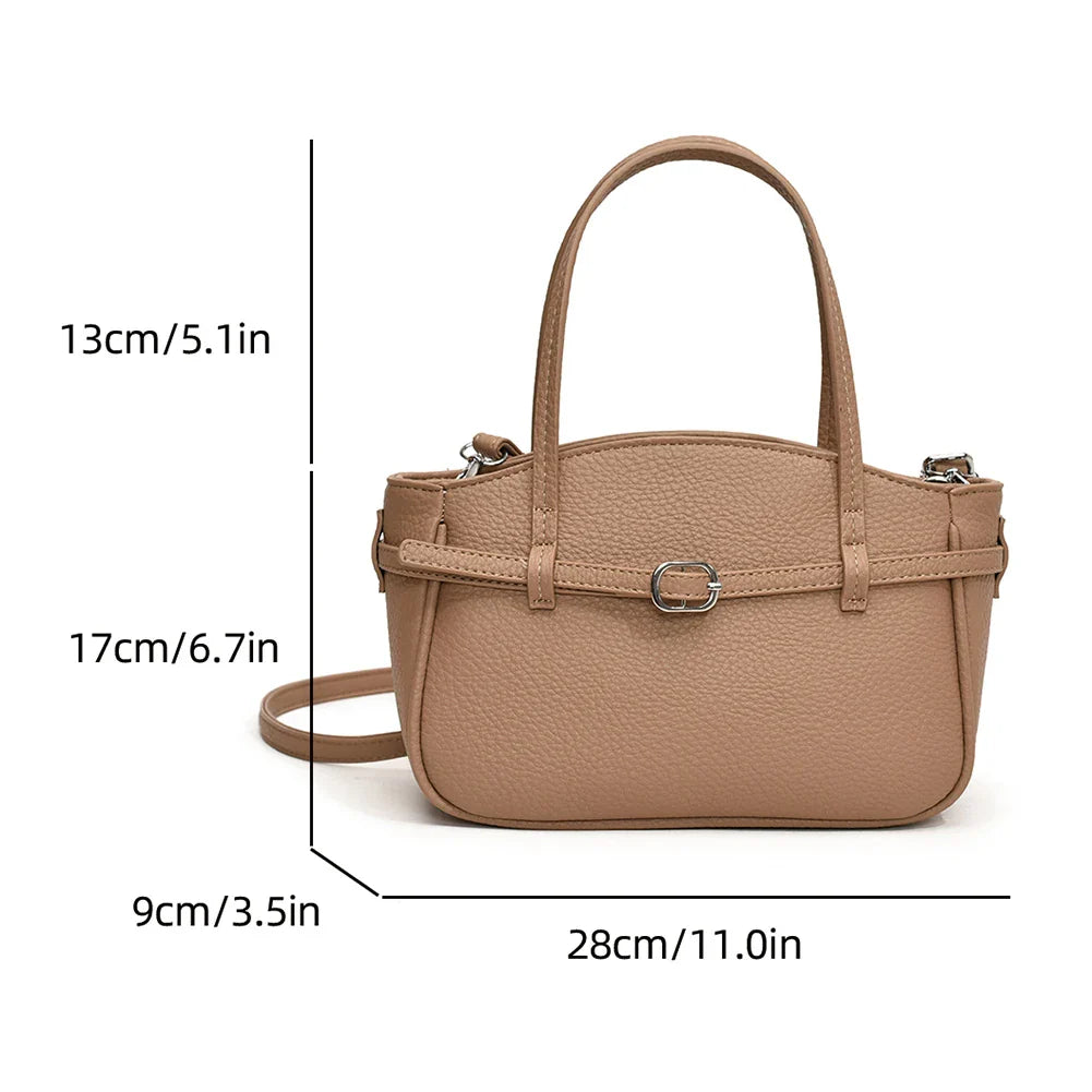 Brand Women's Bag Luxury Designer Handbag PU Buckle Design Top Handle Bag Large Capacity Stylish Satchel Solid Shoulder Bag 2025