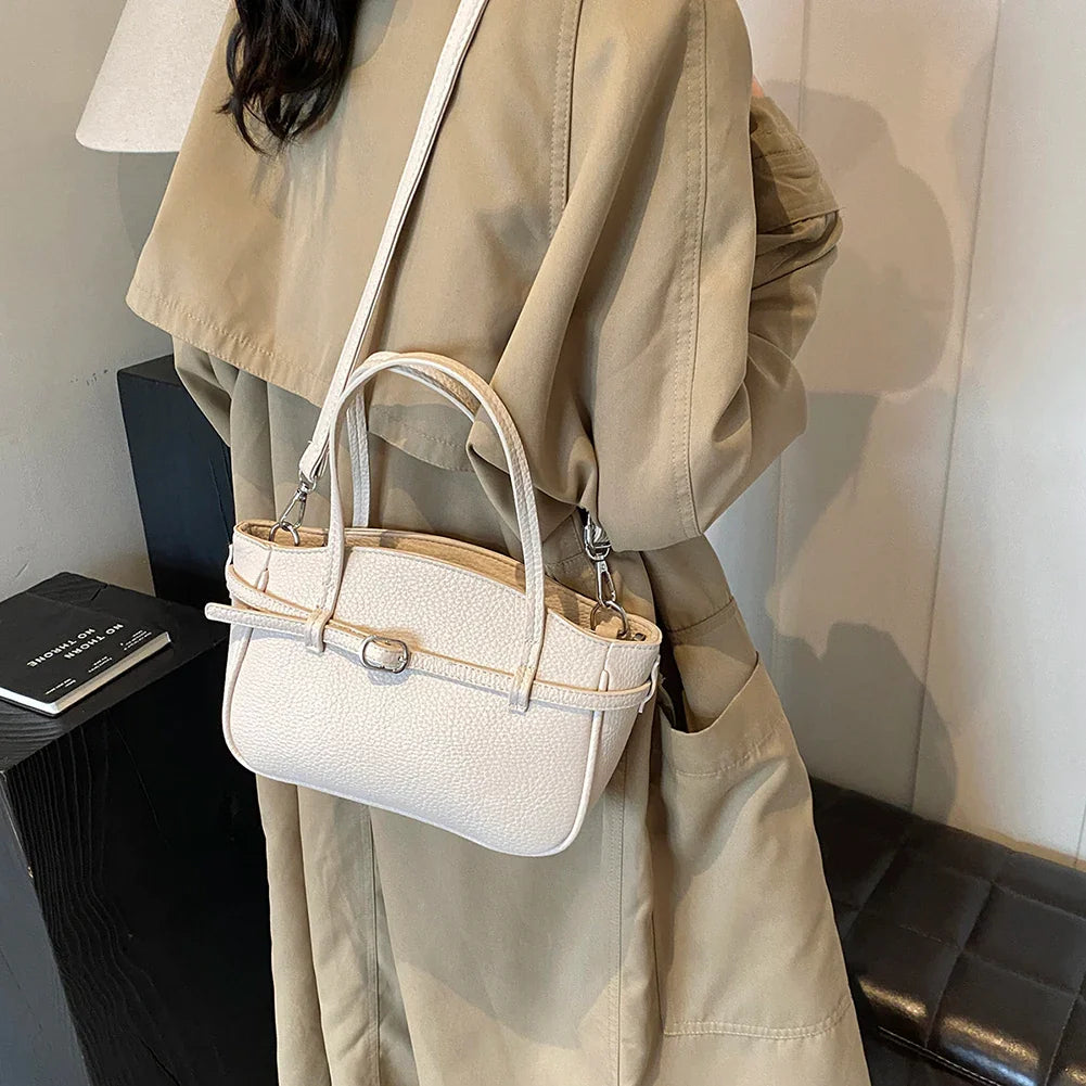 Brand Women's Bag Luxury Designer Handbag PU Buckle Design Top Handle Bag Large Capacity Stylish Satchel Solid Shoulder Bag 2025