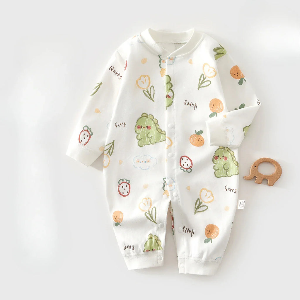 Baby Onesie 100% Cotton Boys Girls Long Sleeve Romper  Infant Cute Printed Fruit Onesie Pajamas 1-3-6-9M Four Season Universal