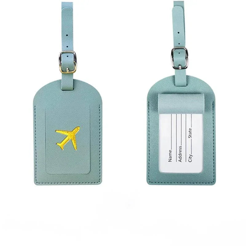 Stamped Leather Business Luggage Tag Suitcase Address Label Luggage Boarding Case Label Name ID Address Clip Travel Accessories