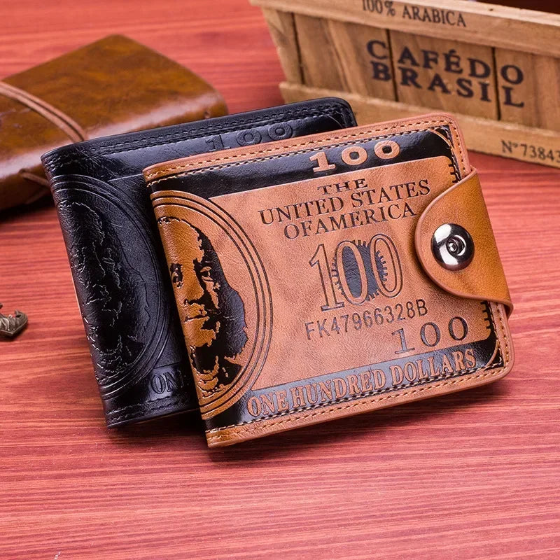 Fashion Wallets With 100 US Dollar Pattern Wallet Male Leather Photo Card Holder Large Capacity